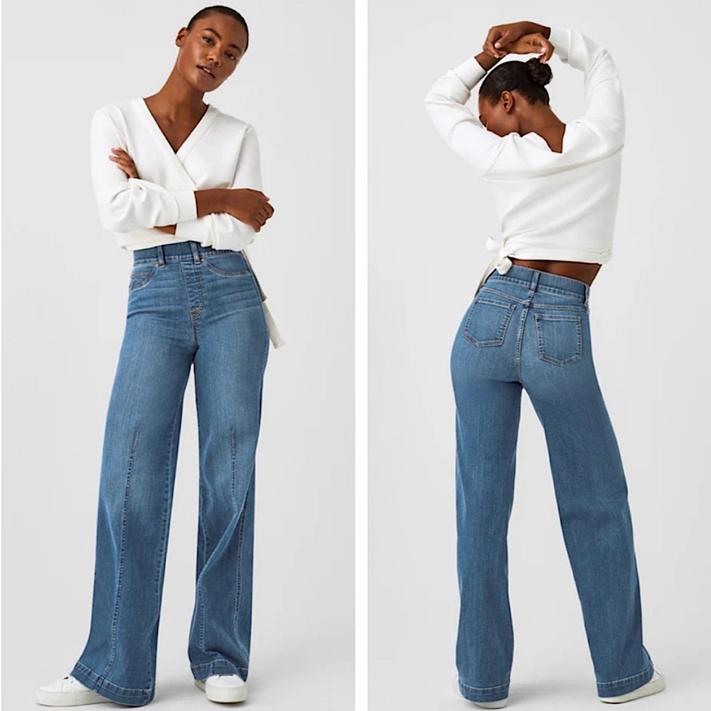 Spanx Seamed Front Wide Leg Jeans Vintage Indigo XL